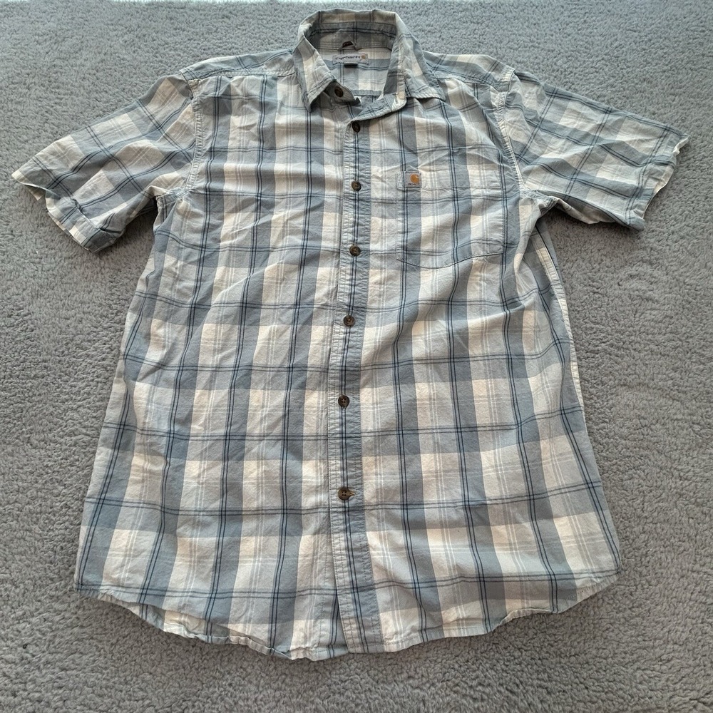 Carhartt Shirt Men's Multicolor Medium Stripe Short Sleeve Button up Work Wear